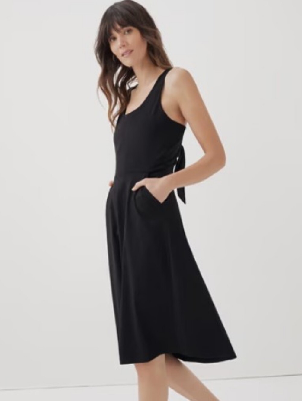 Pact Black Sleeveless Midi Fit & Flare Tie-Back Dress